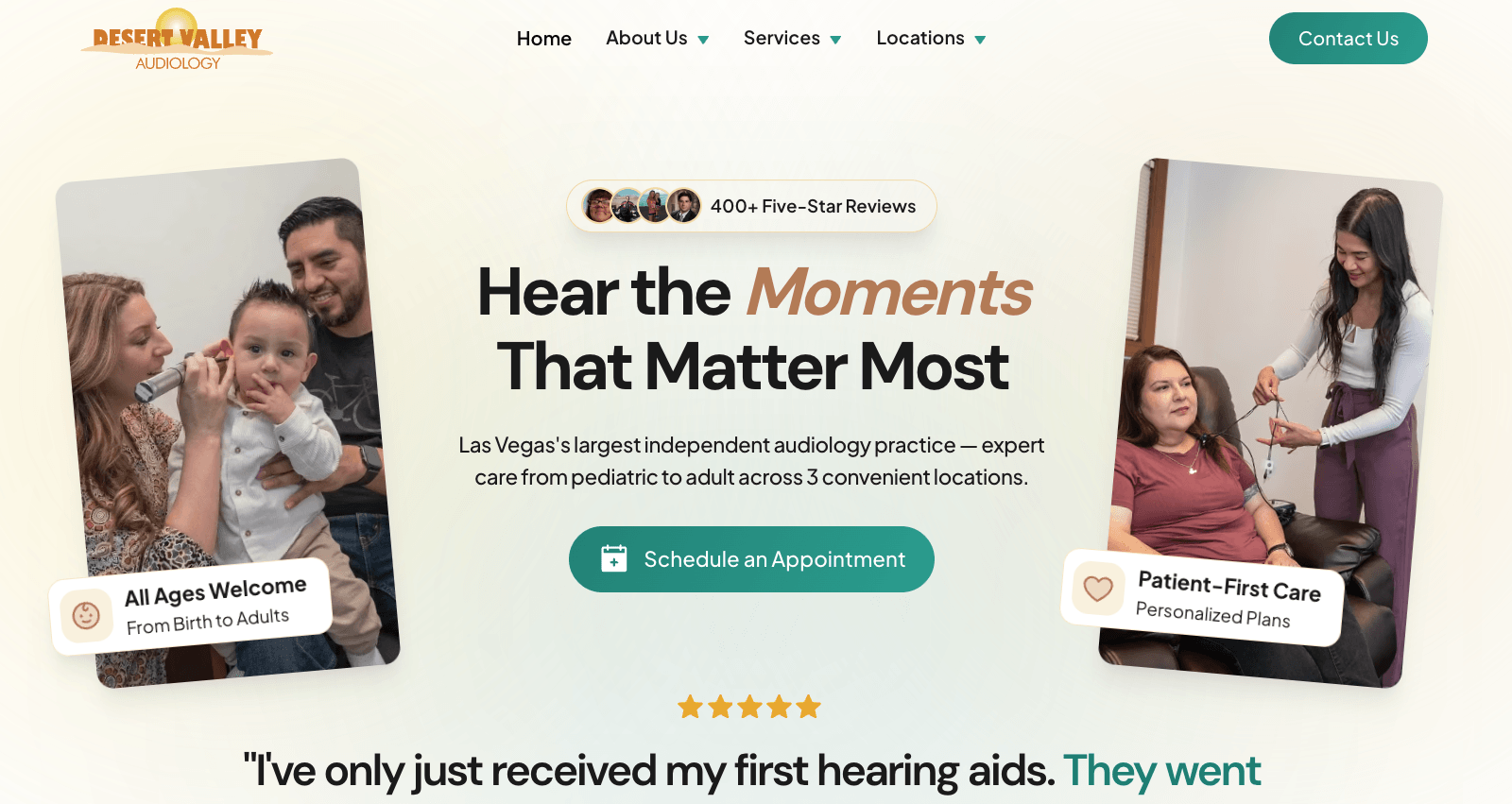 Desert Valley Audiology website